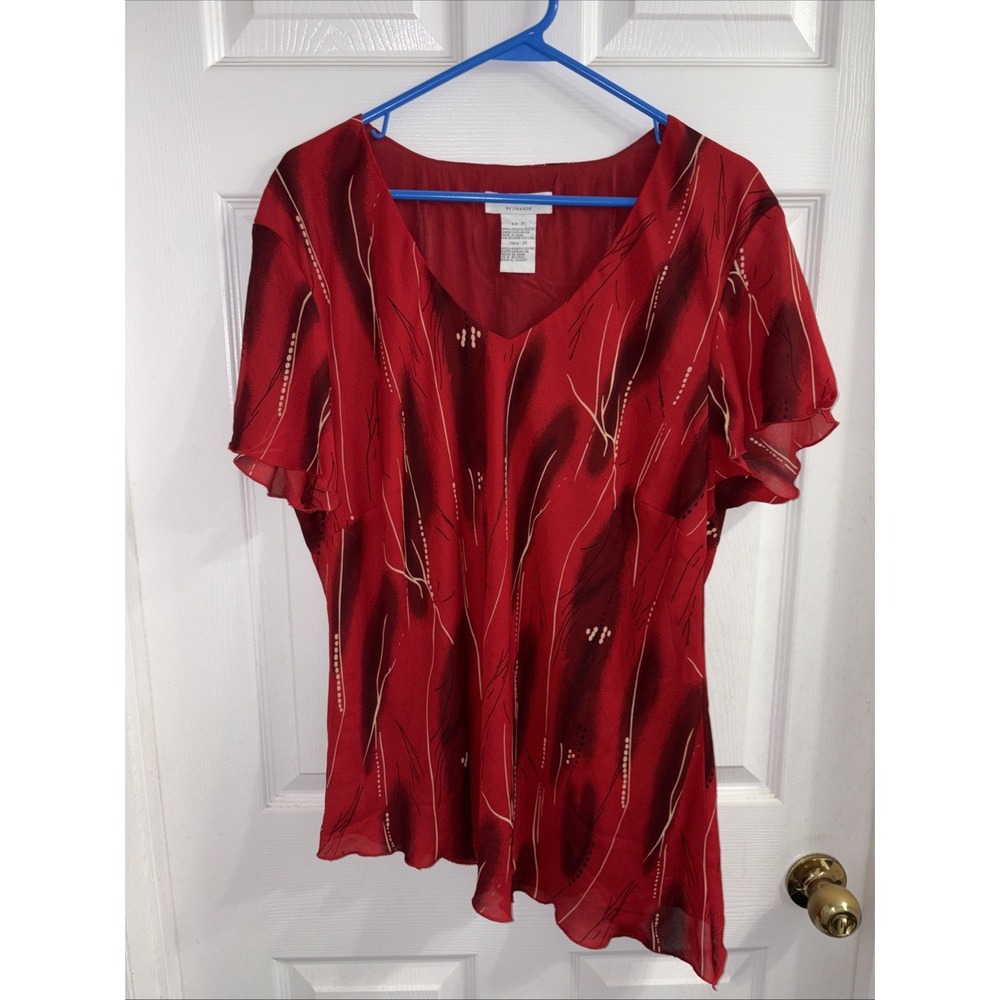 Dress-U-II By Sharon Womens  2X,  Sheer Lined  Red And Black  Asymmetrical Hem